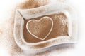 Cocoa powder with heart shape trace