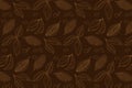 cocoa seamless pattern with beans and leaves