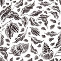 Cocoa seamless pattern. Vector engraving. Choco