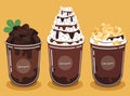 Cocoa Shake Set Garnish with brownies and chocolate sauce. And the chewy golden pearls And delicious whipped cream