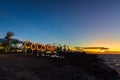 CocoCay Sign at Royal Caribbean`s Private Island at Sunset