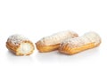 Cococnut eclairs isolated on white Royalty Free Stock Photo
