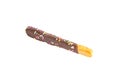 Cocolate covered stick on white background.