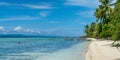 Coconat Palm on Kri Island, Homestay and Pier in Background. Raja Ampat, Indonesia, West Papua