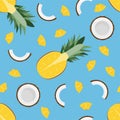 Coconut and Pineapple. Seamless Vector Patterns