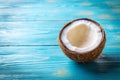 Coconut on Blue Background Fresh Tropical Fruit Photography Royalty Free Stock Photo