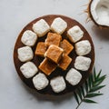 Coconut burfi on white background, a beloved Indian sweet Royalty Free Stock Photo