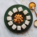 Coconut burfi on white background, a beloved Indian sweet Royalty Free Stock Photo