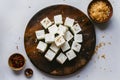 Coconut burfi on white background, a beloved Indian sweet Royalty Free Stock Photo