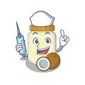 A coconut butter hospitable Nurse character with a syringe Royalty Free Stock Photo