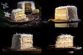 Coconut Cake, White Dessert, Frosting Vanilla Torte Slice, Abstract Generative AI Illustration