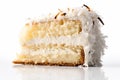 Coconut Cake, White Dessert, Frosting Vanilla Torte Slice, Abstract Generative AI Illustration