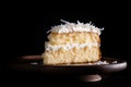 Coconut Cake, White Dessert, Frosting Vanilla Torte Slice, Abstract Generative AI Illustration