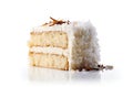 Coconut Cake, White Dessert, Frosting Vanilla Torte Slice, Abstract Generative AI Illustration