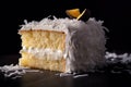 Coconut Cake, White Dessert, Frosting Vanilla Torte Slice, Abstract Generative AI Illustration