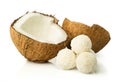 Coconut and candies in coconut flakes Royalty Free Stock Photo