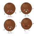 Coconut cartoon character emoticon set vector illustration