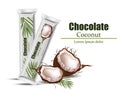 Coconut chocolate package mock up. Vector Layout of food identity branding, packaging design. Healthy organic product