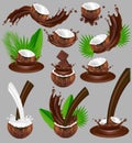 Coconut in chocolate splash, vector realistic illustration Royalty Free Stock Photo