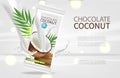 Coconut chocolate Vector realistic mock up. Product packaging label design. 3d detailed illustrations