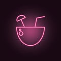 Coconut cocktail neon icon. Elements of Party set. Simple icon for websites, web design, mobile app, info graphics Royalty Free Stock Photo