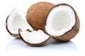 Coconut coconuts fruit sliced portion fruits on white