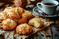 Coconut Cookies, Cocoanut Macaroons with Tea Cup, Biscuits with Coco Chips and Coffee Cup Royalty Free Stock Photo