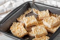 Coconut crack bars in a baking dish