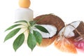 Coconut with cream and bath accessory Royalty Free Stock Photo