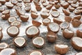 Many Coconut cut in half copra for coconut oil Kerala India