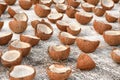 Many Coconut cut in half copra for coconut oil Kerala India