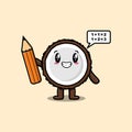 Coconut cute cartoon clever student with pencil