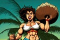 Coconut Cute Strong woman body builder super muscle cartoon style Illustration generative ai