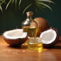 Coconut delight Table adorned with a slice and oil bottle