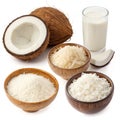 Coconut dishes on white background Royalty Free Stock Photo