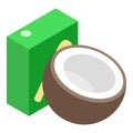 Coconut drink icon isometric vector. Fresh coconut half and juice packaging icon