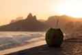 Coconut Drink in Ipanema Beach by Sunset