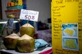 Coconut drink put on display for sale at Phi Phi Island in Thailand Royalty Free Stock Photo