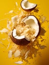 Coconut explosion against a pure yellow background Royalty Free Stock Photo