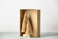 Coconut fiber Christmas trees in a box,  zero waste concept Royalty Free Stock Photo