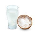 Coconut flakes and juice in glass cup isolated on white background ,include clipping path Royalty Free Stock Photo