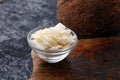 Coconut flakes with whole coconut. Tropical food concept