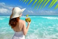 Coconut fresh cocktail beach woman drinking Royalty Free Stock Photo