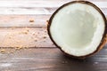 Coconut Fruits on Wooden Table Background Nature Fresh Raw Food for Cold Pressed Coconut Oil,Ingredient Vegetarian for Cooking,