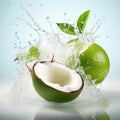 Coconut With Green Fruit In Water Splash - Creative Commons Attribution Royalty Free Stock Photo