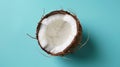 The Coconut Half on Blue. AI generated Royalty Free Stock Photo
