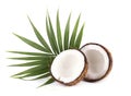 Coconut with half and leaves on white background Royalty Free Stock Photo