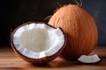 Coconut halves close-up on the background