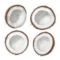 Coconut halves isolated on white background, flat lay