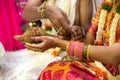 Coconut in the hand of priest during a ritual at a hindu wedding in India Royalty Free Stock Photo